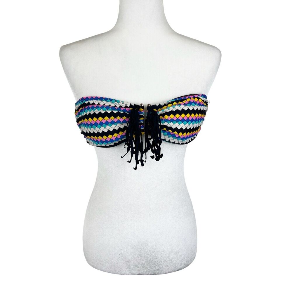 Damsel Bikini Top Women Medium Multicolor Diamond Print Strapless Swim Beach